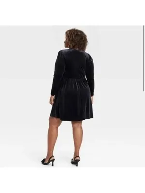 Ava + Viv NWT Women's Long Sleeve Rosette Midi A-Line Velvet Dress Size XXL thumbnail 3