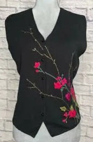 Koret VTG Sweater Vest; Floral Embroidered Button Up V-Neck Fairy Vibes M thumbnail 1