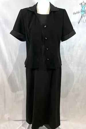Vintage Sag Harbor black patterned dress maxi dress jacket suit size petite 10P thumbnail 1