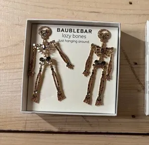 Baublebar NIB Lazy Bones Skeleton Earrings Rhinestone thumbnail 1