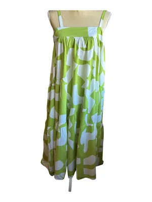 Anthropologie Abel the Label Bright Citron Abstract Tiered Maxi Dress EUC Size S thumbnail 6