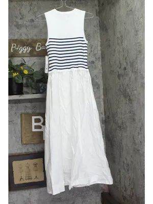 NWT Aqua Media Maxi Dress with Striped Knit Bodice 96358BD White / Navy Blue M thumbnail 3