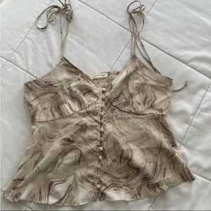 Marble-Print Tie-Shoulder Cami in Beige and Brown thumbnail 1