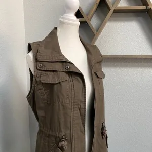 Sebby Olive Green Zip Up Military Vest Sleeveless 100% Cotton Granola Goblincore thumbnail 2