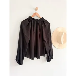 Madewell | NWT Tie Neck Blouse Black‎ Long Sleeve Top | Sz L thumbnail 10