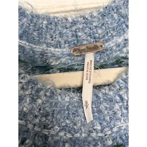 Free People Festive Frost Fair Isle Fuzzy Sweater Small Blue Green Oversized thumbnail 6