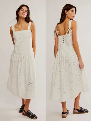 NWT‎ Free People Primavera Eyelet Midi Dress White Cotton Cottage Boho Sundress thumbnail 3