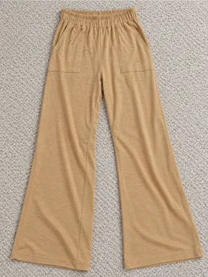 Known Supply Thorn Pant Tan Wide leg High Waist Latte Slub Organic Cotton Lounge thumbnail 2