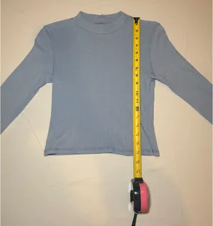 American Eagle Light Blue Pointelle Mock Neck Crop Long Sleeve Size Medium EUC thumbnail 5