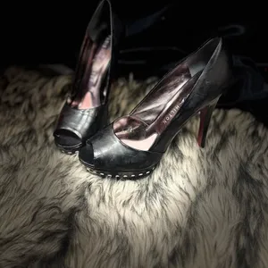 Paris Hilton Black Patent Peep Toe Platform Pumps Pink‎ Bottom Heels Size 8.5M thumbnail 8
