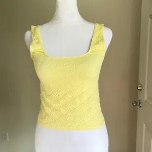 Anthropologie Yellow Textured Knit Tank Top Square Neck Sleeveless Pointelle thumbnail 2