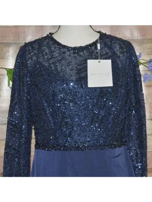 NWT Mac Duggal Size 10 Evening Gown Navy Embellished Thigh High Faux Wrap Formal thumbnail 4