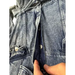 ZARA 100% Cotton‎ Acid Wash Long Sleeve Belted Button Down Denim Jumpsuit Size M thumbnail 5