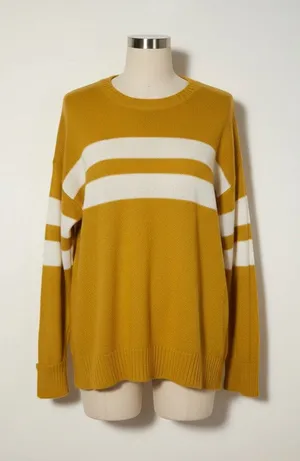 American Eagle Sweater Mustard Striped Wool Blend Medium Soft Knit thumbnail 1