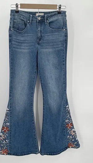 Altar’d State Jeans Womens 26 Blue Denim Flare Embroidered Floral Boho thumbnail 1