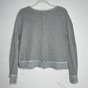 Unbranded Gray Thermal Waffle‎ Knit Cutout Neck Pullover Top Raw Hem thumbnail 2
