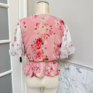 Anthropologie Hemant & Nandita Rose Garden Peplum V-Neck Floral Blouse Small thumbnail 2