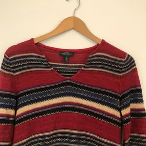 RALPH LAUREN JEANS CO LRL Red Navy Blue Striped Cotton Linen 3/4 Sleeve Sweater thumbnail 2