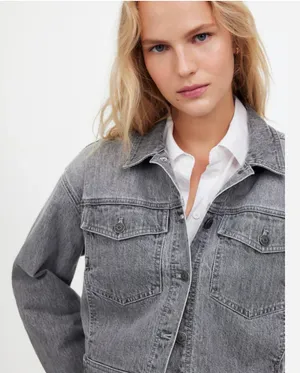 Madewell Denim Clean Crop Oversized Jeans Jacket Gray - NWT thumbnail 1