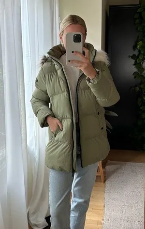 Sam Edelman Water Repellent Faux Fur Trim Puffer Jacket Quilted Green Women's M thumbnail 13