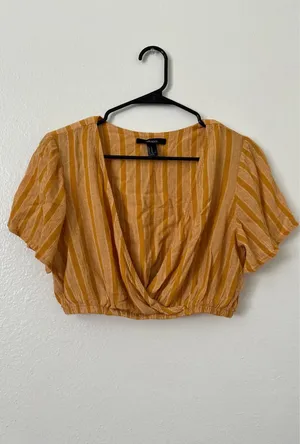 Forever 21 Golden Yellow Stripe Crop Blouse thumbnail 4