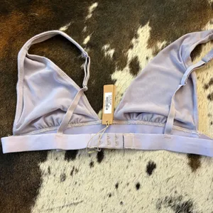 SKIMS Pointelle‎ Cotton Rib Plunge Bralette Logo Size Large NWT Lavender Purple thumbnail 3