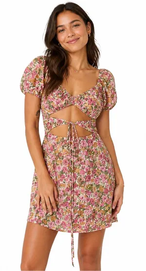 NWT Princess Polly Nakita Mini‎ Dress Pink Floral Smocked Cutout US 12 / AU 16 thumbnail 1