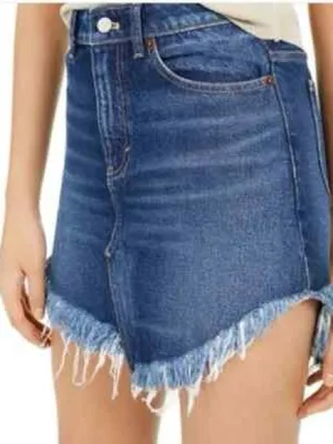 Free People Bailey Denim Mini Skirt Frayed Mountain Blue Size 28 thumbnail 4