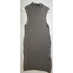 Rock & Republic Womens Mock Neck Ribbed Sleeveless Sweater Dress Gray Taupe L thumbnail 2