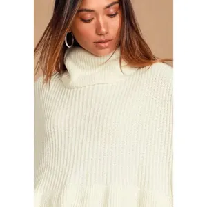 Free People Layer Cake Cable Knit Cream Tiered Ruffle Chunky Sweater Medium thumbnail 8