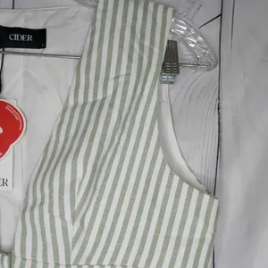 Cider Green And White Striped Women's Cropped Preppy Coastal Corporate Vest NWT thumbnail 2