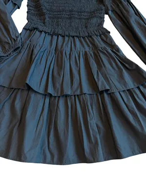 Ulla Johnson Black Smocked Tiered Ruffle Long Sleeve Nadia Dress Size 0 Women's thumbnail 7