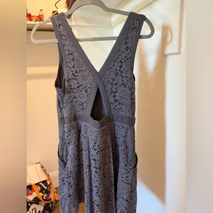 Free People Lace Fit & Flare Mini Dress Gray Deep V Boho XS thumbnail 3