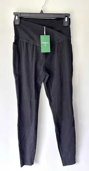 Halara UltraSculpt High Waisted Black Jean Leggings Crisscross Waistband thumbnail 1