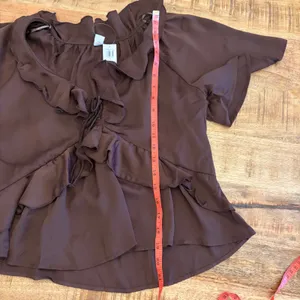 Old Navy Satin‎ Ruffle Tie Front Blouse Top Womens S Romantic Casual Chic Brown thumbnail 8