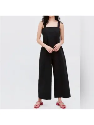 Uniqlo Linen Blend Black Sleeveless Jumpsuit Romper Whimsigoth Small thumbnail 2