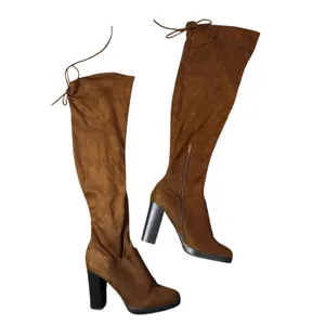 Wild Diva Over The Knee Boots Brown Block Heel Size 9 Women Suede Lace Back thumbnail 4