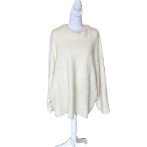 Free People Harrison Bunny Crew Neck Sweater Oversized Cream Womens Medium thumbnail 2