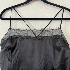 Meshki Satin Lace Trim Black Slip Mini Dress NEW Size Large thumbnail 2