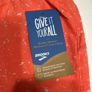 Brooks Women's Moment 5" Running Shorts 2 in 1 Athletic Orange Speckled Size XS thumbnail 2