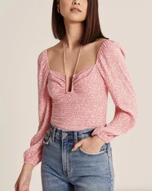 Abercrombie & Fitch Peasant Sleeve Smock Top in Ditsy Floral Print thumbnail 1