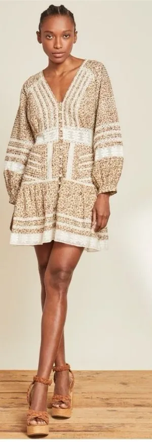 Veronica Beard‎ Addilyn Floral cotton peasant dress with lace trim thumbnail 1