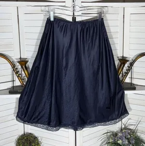 Vintage black slip skirt sheer lace hemline whimsigoth mod pinup Alt boho sz M thumbnail 1