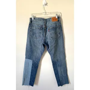 Levi's High Rise Color Block Raw Hem Straight Ankle Denim Jeans Blue Size 27 thumbnail 2