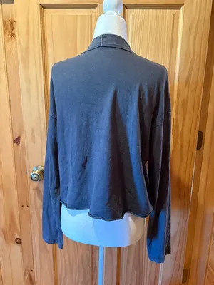 Aerie Washed Black Long-Sleeve Mock Neck Crop Top XS thumbnail 2