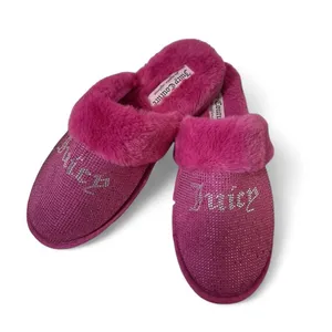 Y2K Juicy Couture Pink Rhinestone Embellished Faux Fur‎ Scuff Slippers coquette thumbnail 2