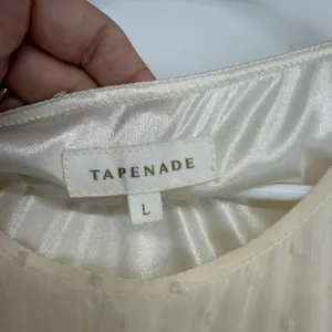 Tapenade Boho Lace‎ Chiffon Tiered Mini Dress Cream Brown L Cottage thumbnail 6