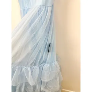 Lulus Endlessly Darling Light Blue Mesh Tiered Tie-Strap Maxi Dress Large NWT thumbnail 7