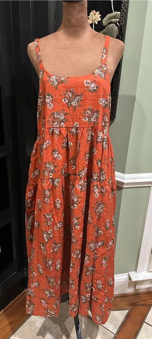 Orange & Green Floral Boho Dress – Fits Small thumbnail 1