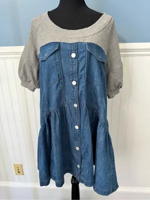 NWT Anthropologie Pilcro Denim Sweatshirt Twofer Swing Oversized Dress ~ Small thumbnail 5